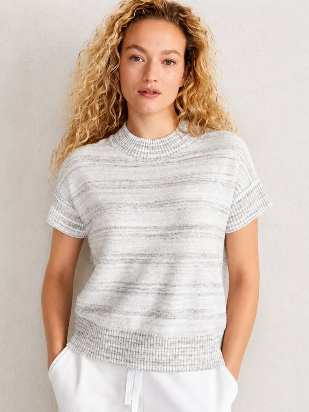 NWT TALBOTS Haven Well Within Organic Cotton Spacedye Crew Neck Sweater LARGE